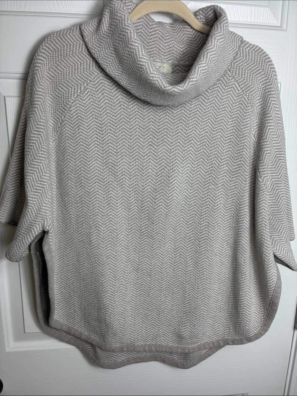 LOFT Cream and Khaki  Herringbone Cowl Neck Sweater
